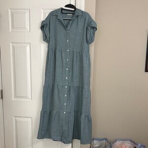 Max Studio Chambray Blue Button-Front Maxi Dress